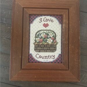 Rustic Brown Framed Country Cross-Stitch Art